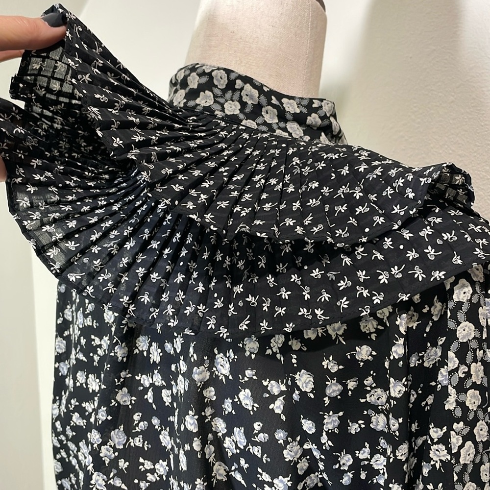 Vintage Diane Fres Floral Full Length Ruffle Flutter Dress BlackGray Cream/White - Picture 6 of 16